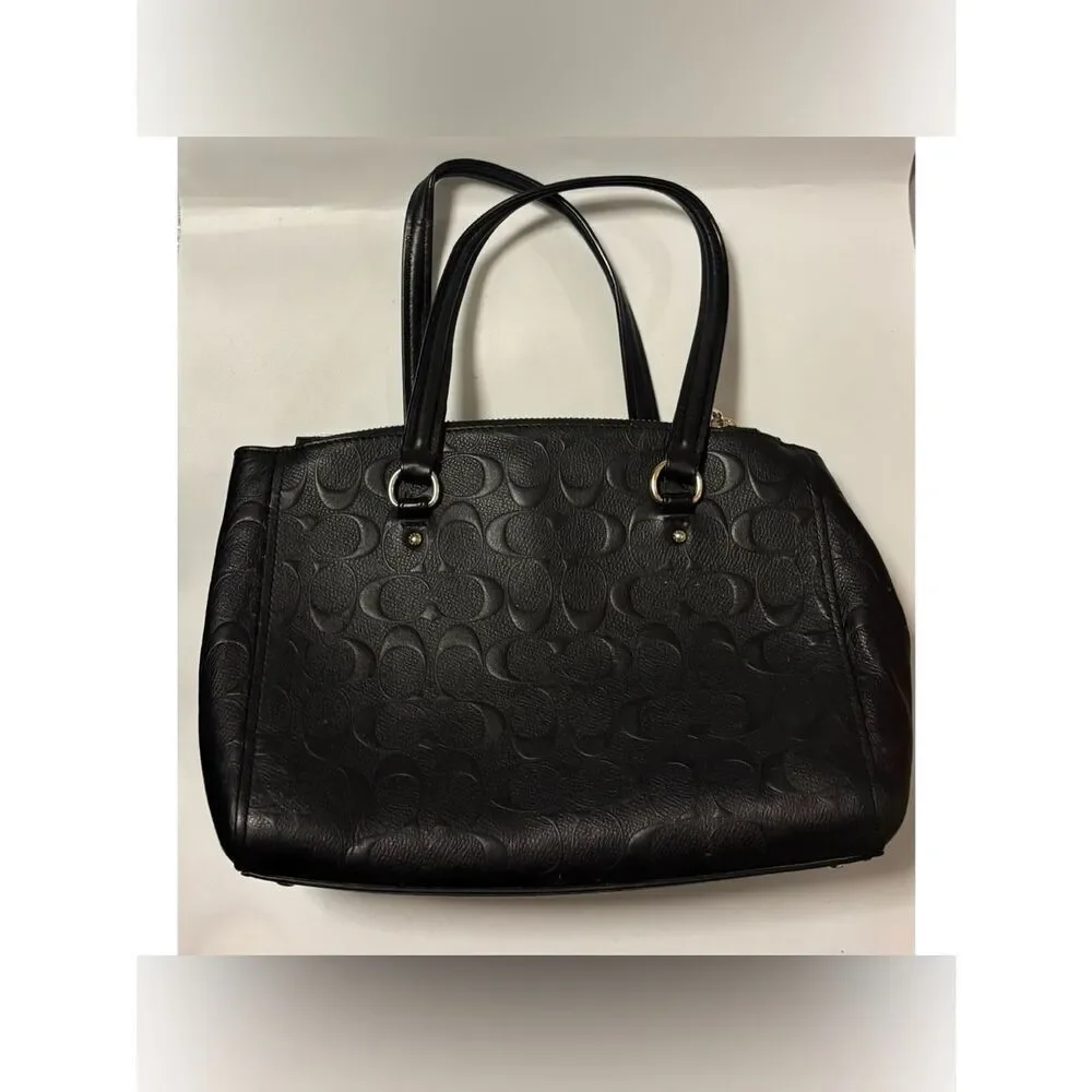 Rare~ Coach STANTON CARRYALL 26 IN SIGNATURE EMBOSSED Black LEATHER